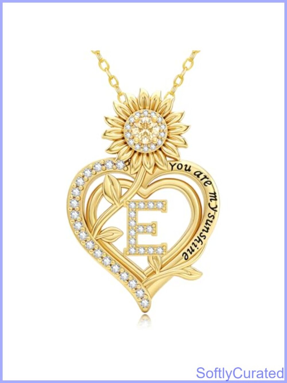 14K Gold Plated Sunflower Initial E Pendant Necklace Adjustable 18-20 in